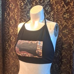 Black Cat Halter Crop Top